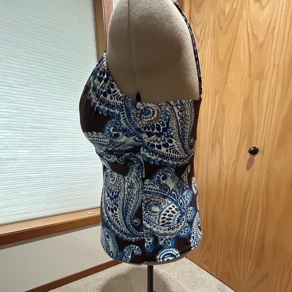 Lands' End Blue and Brown Paisley Tankini Top - Picture 2 of 8